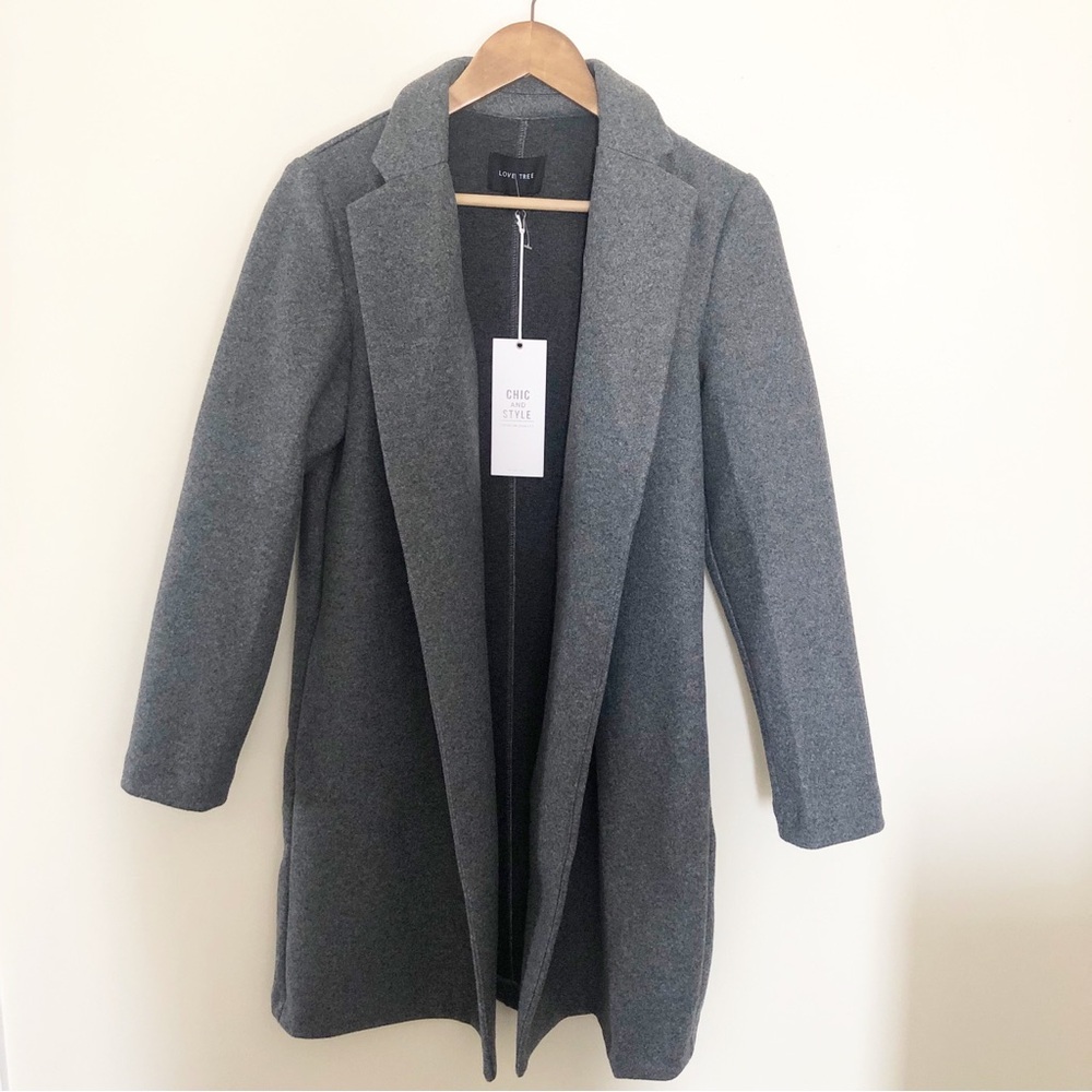 Charcoal Gray Long Dress Coat With Pockets Women’s Small